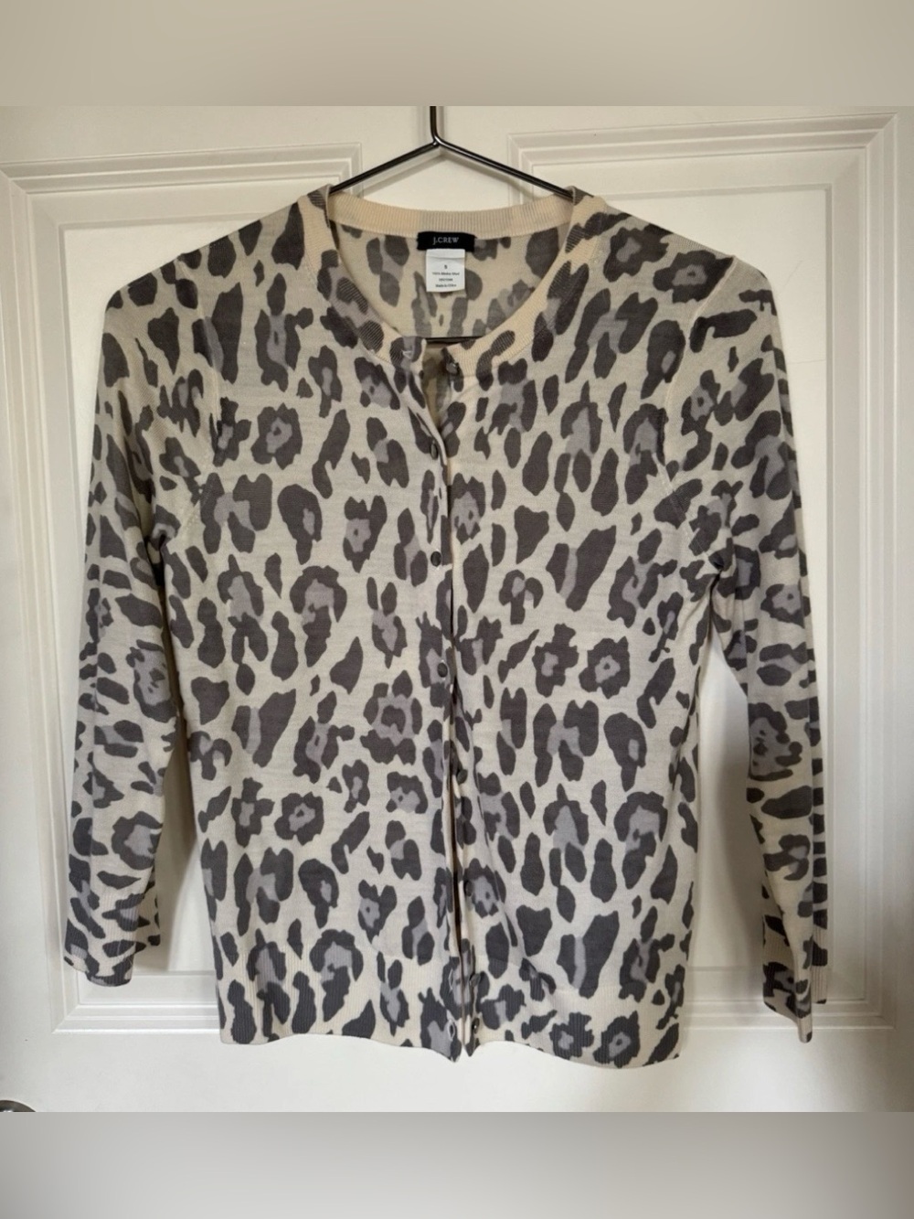 J Crew Leopard Merino Wool Cardigan